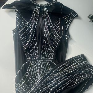 Fashion nova black diamond jump suit XS